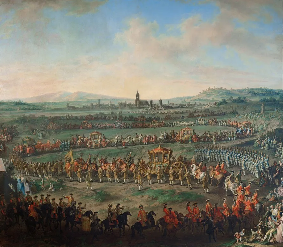 Entrance Of The Emperor Franz I Stephan And His Son Joseph Ii Into Frankfurt On March 29 1764 Wall Art by Johann Dallinger von Dalling - High-Resolution Digital Print