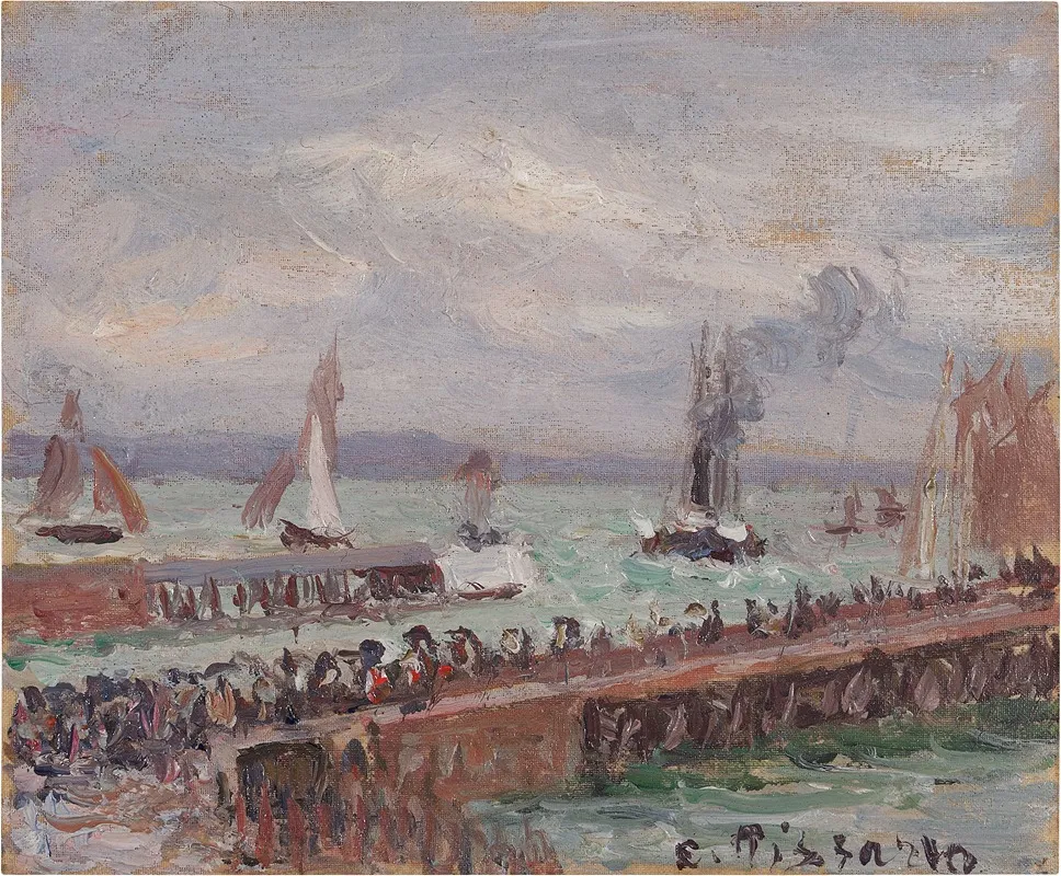 Entree Du Port Du Havre Et Le Brise Lames Ouest Soleil Mer Agitee Wall Art by Camille Pissarro - High-Resolution Digital Print