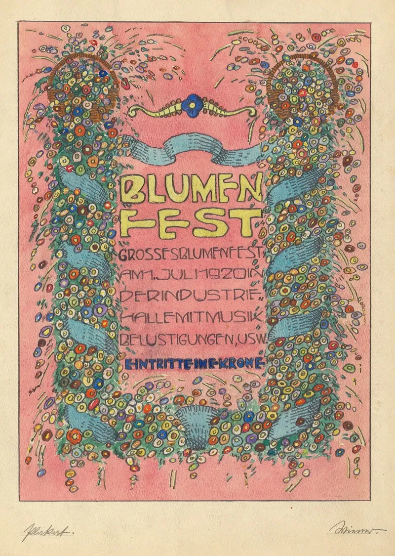 Entwurfe Plakat Blumen Fest Grosses Blumenfst Am 1 Juli 1920 In Der Industrie Halle Mit Musik Belustigungen Usw Eintritt Eine Krone
