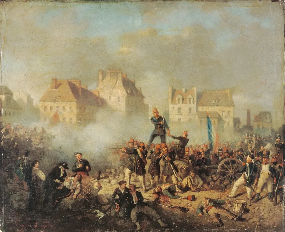 Episode De La Revolution De 1848 Officier Commandant Le Feu Aux Hommes Wall Art by Tony de Bergue - High-Resolution Digital Print
