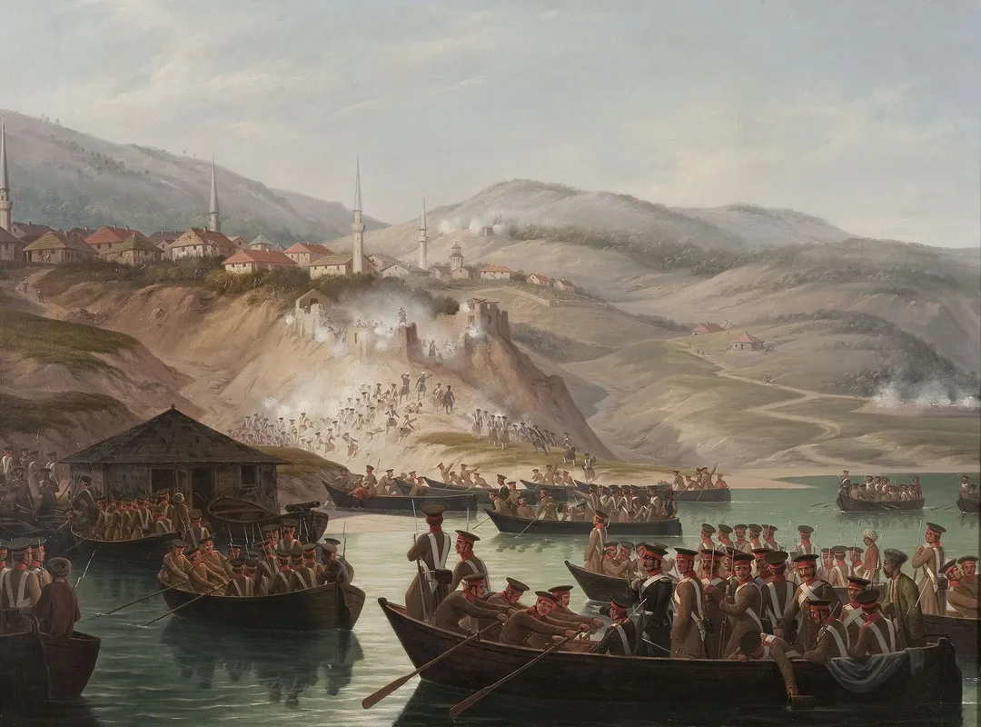 Episode In The Caucasian Wars Crossing The River In Arcx Wall Art by January Suchodolski - High-Resolution Digital Print