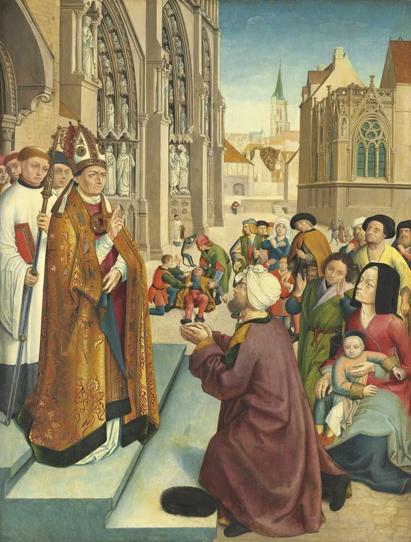 Episodes From The Life Of A Bishop Saint Wall Art by Master of Saint Giles and Assistant - High-Resolution Digital Print