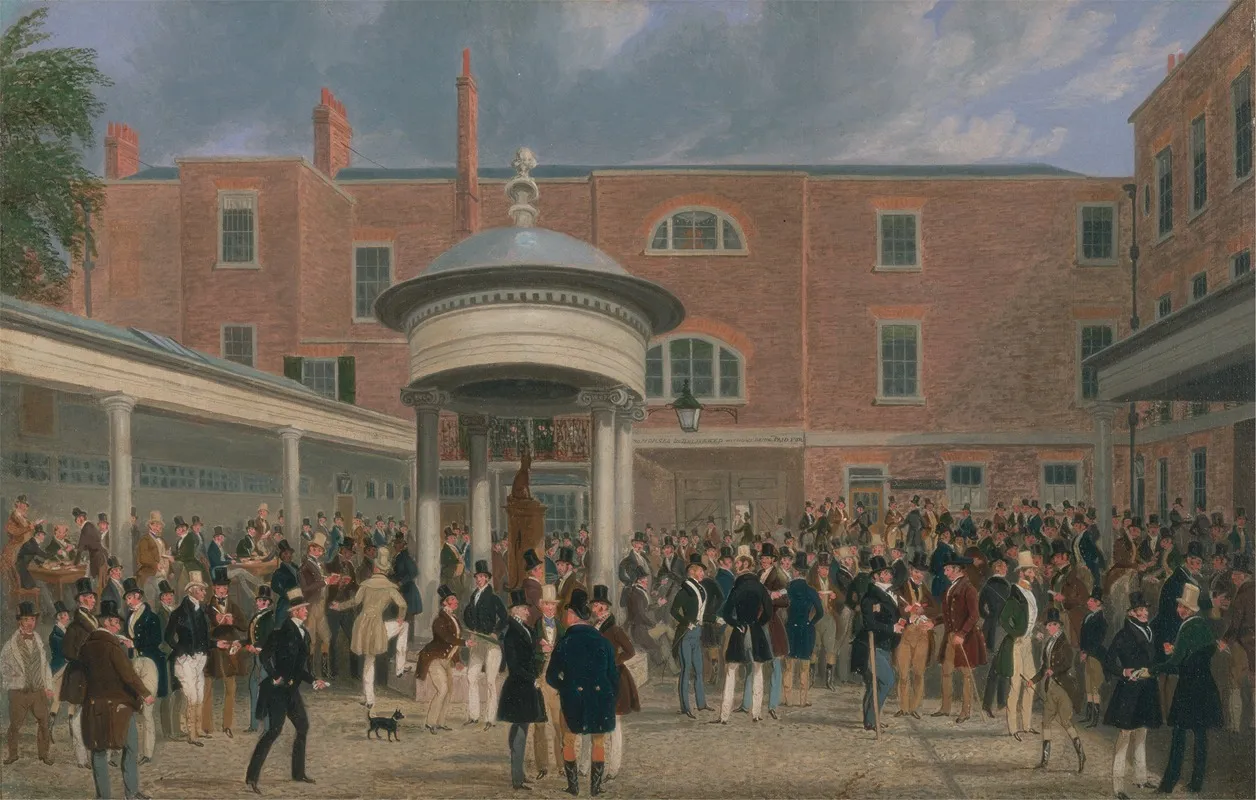 Epsom Races Settling Day At Tattersalls Wall Art by James Pollard - High-Resolution Digital Print