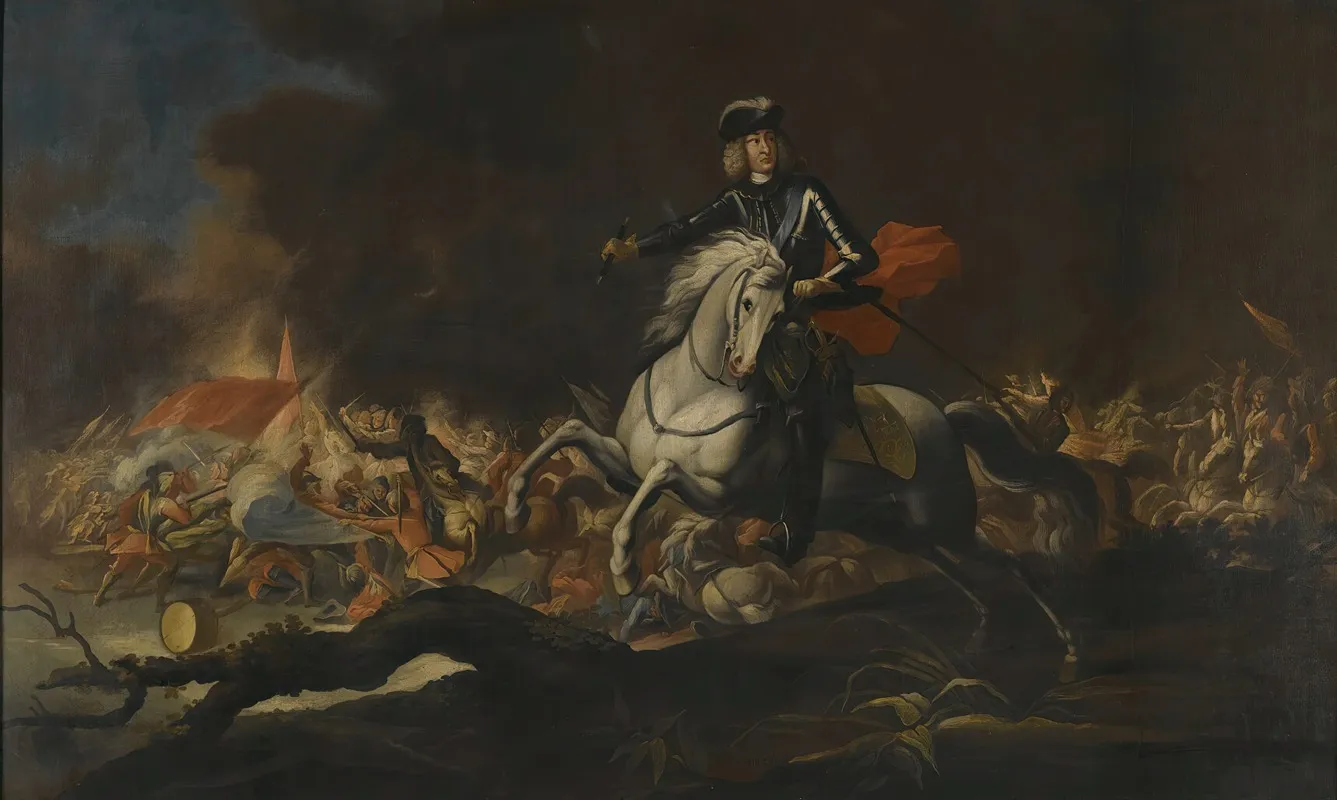 Equestrian Portrait Of Commander Johann Kaspar Freiherr Von Hillesheim 1679 1761 In Front Of A Battle Wall Art by Johann Philipp von der Schlichten - High-Resolution Digital Print