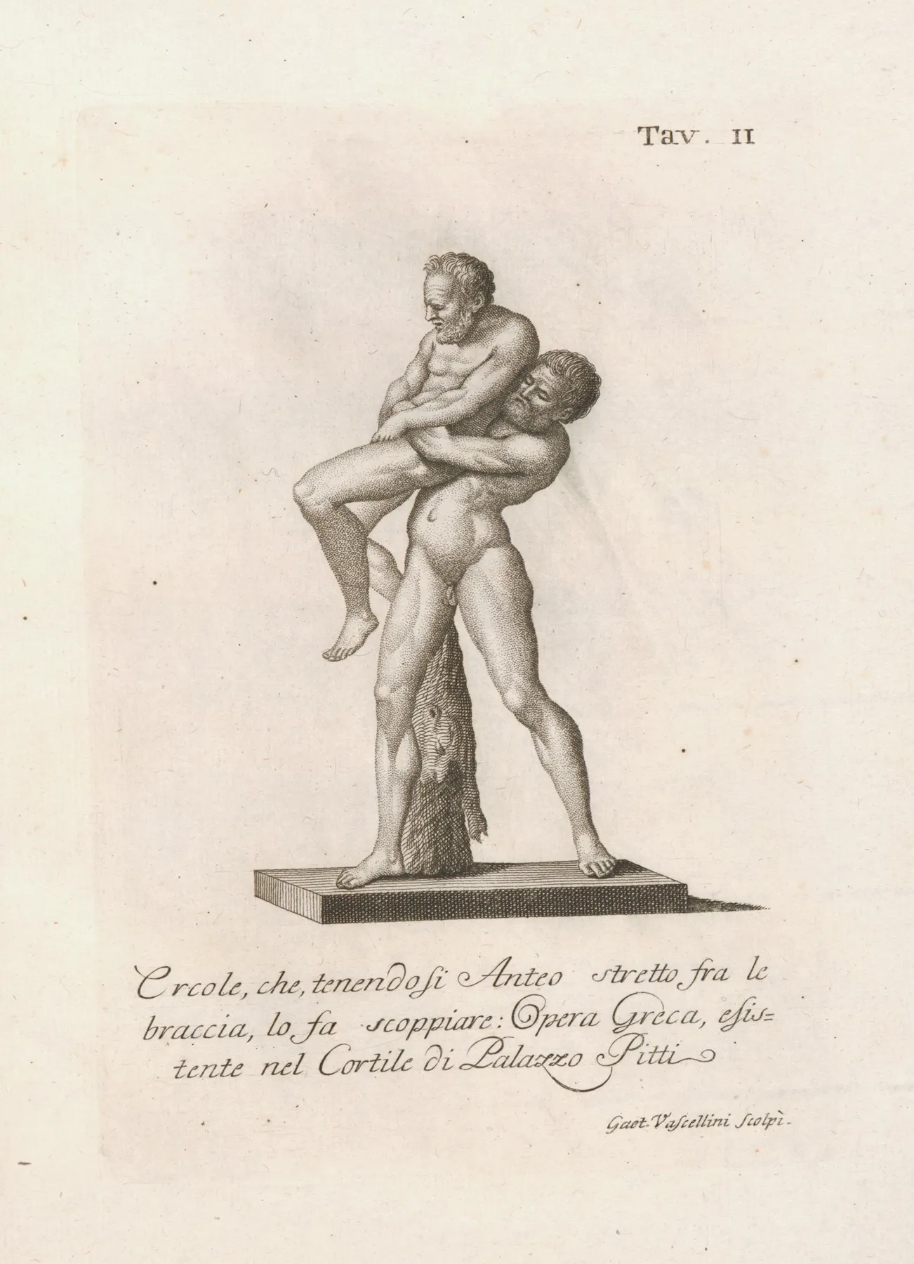Ercole Che Tenendosi Anteo Stretto Fra Le Braccia Lo Fa Scoppiare Wall Art by Gaetano Vascellini - High-Resolution Digital Print