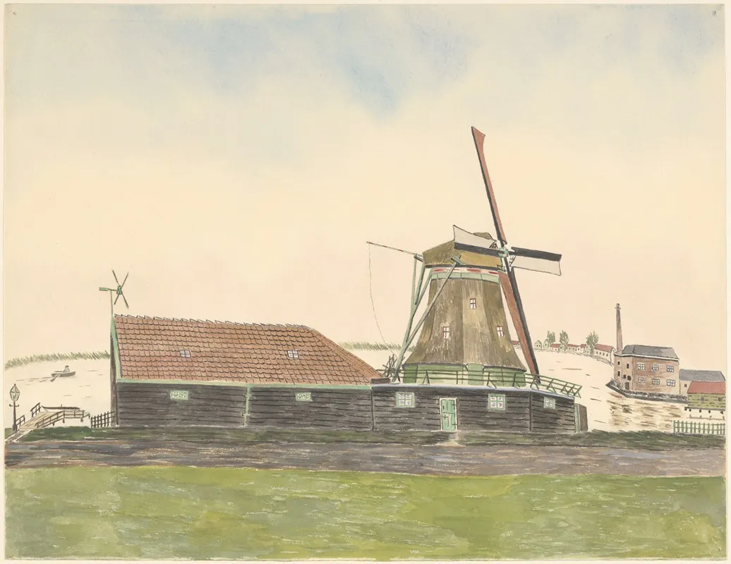 Erfmolen De Beer Of De Jonge Beer Aan De Wormerdijk Buitendijks Naast Het Zuiderveer Over De Zaan Wall Art by Johannes Nicolaas Eijman - High-Resolution Digital Print