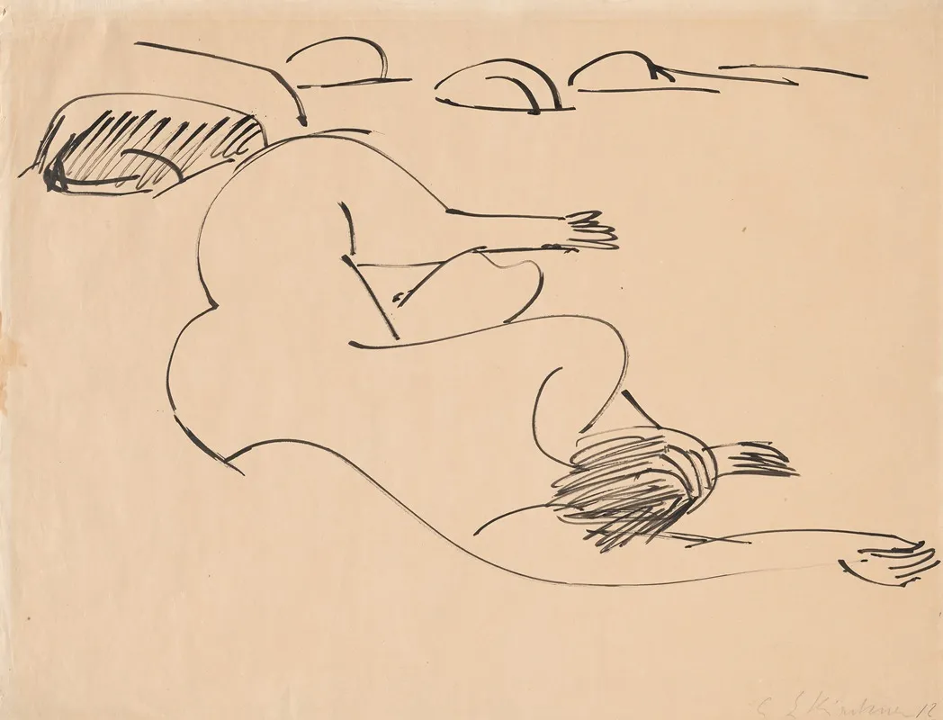 Erna Lying On The Beach Among Rocks Wall Art by Ernst Ludwig Kirchner - High-Resolution Digital Print
