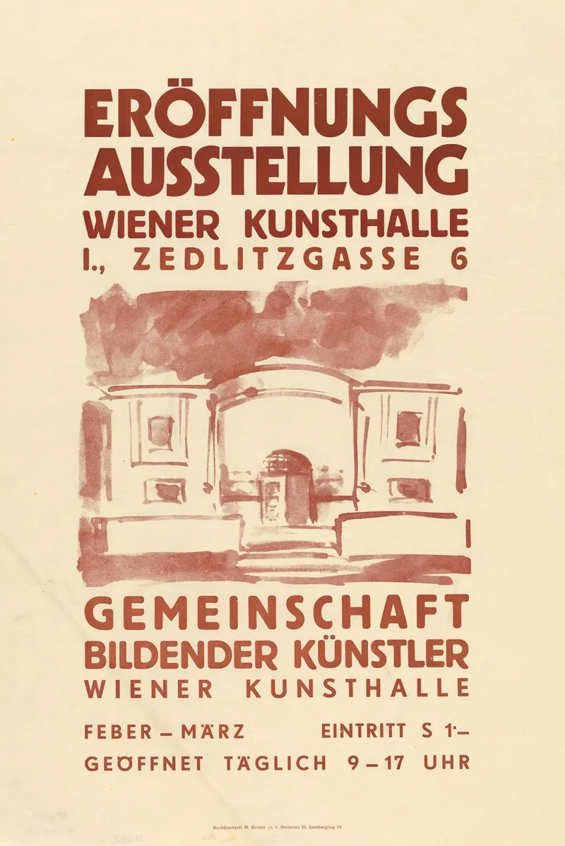 Eroffnungsausstellung Wiener Kunsthalle I Zedlitzgasse 6 Plakat Wall Art by Buchdruckerei M. Reitner - High-Resolution Digital Print