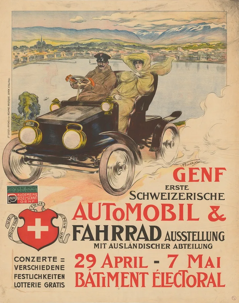 Erste Schweizerische Automobil Fahrrad Ausstellung Genf Batiment Electoral Wall Art by Auguste Viollier - High-Resolution Digital Print