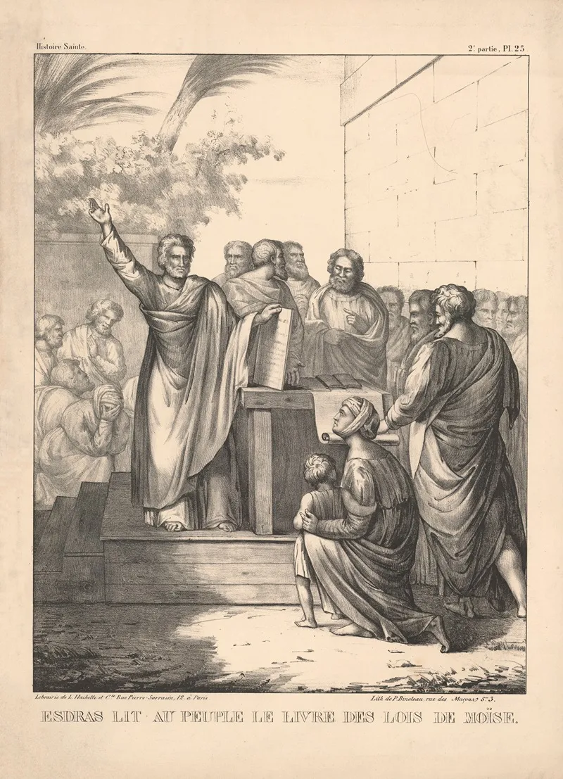 Esdras Lit Au Peuple Le Livre Des Lois De Moise Wall Art by P. Bineteau - High-Resolution Digital Print