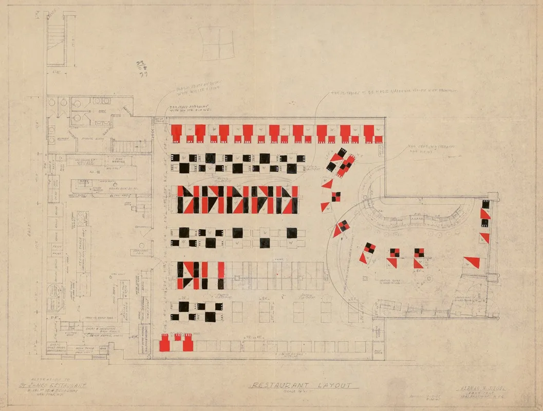 Esigns And Photographs For Alterations To St James Bar Restaurant W 181st St And Broadway New York Ny Plan For Restaurant Layout Of Booths And Tables Wall Art by Winold Reiss - High-Resolution Digital Print