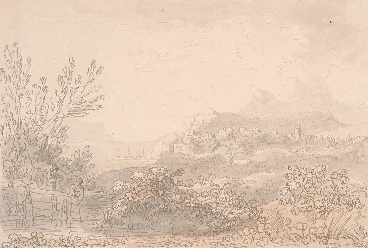 Estuary With Castle And Village