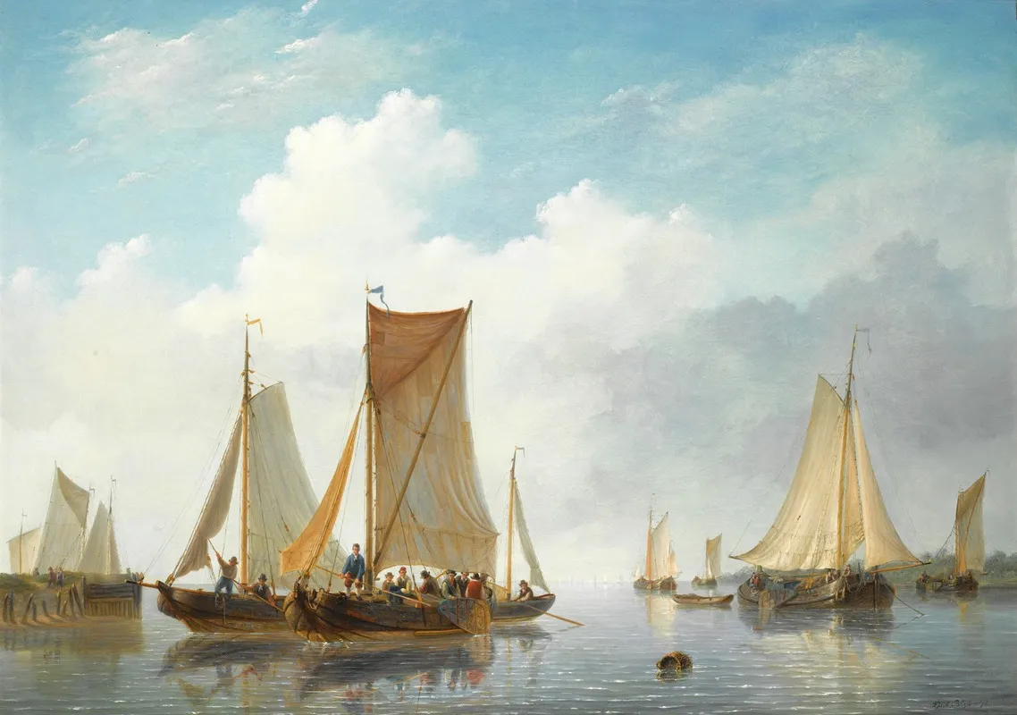 Estuary With Vessels In Calm Water