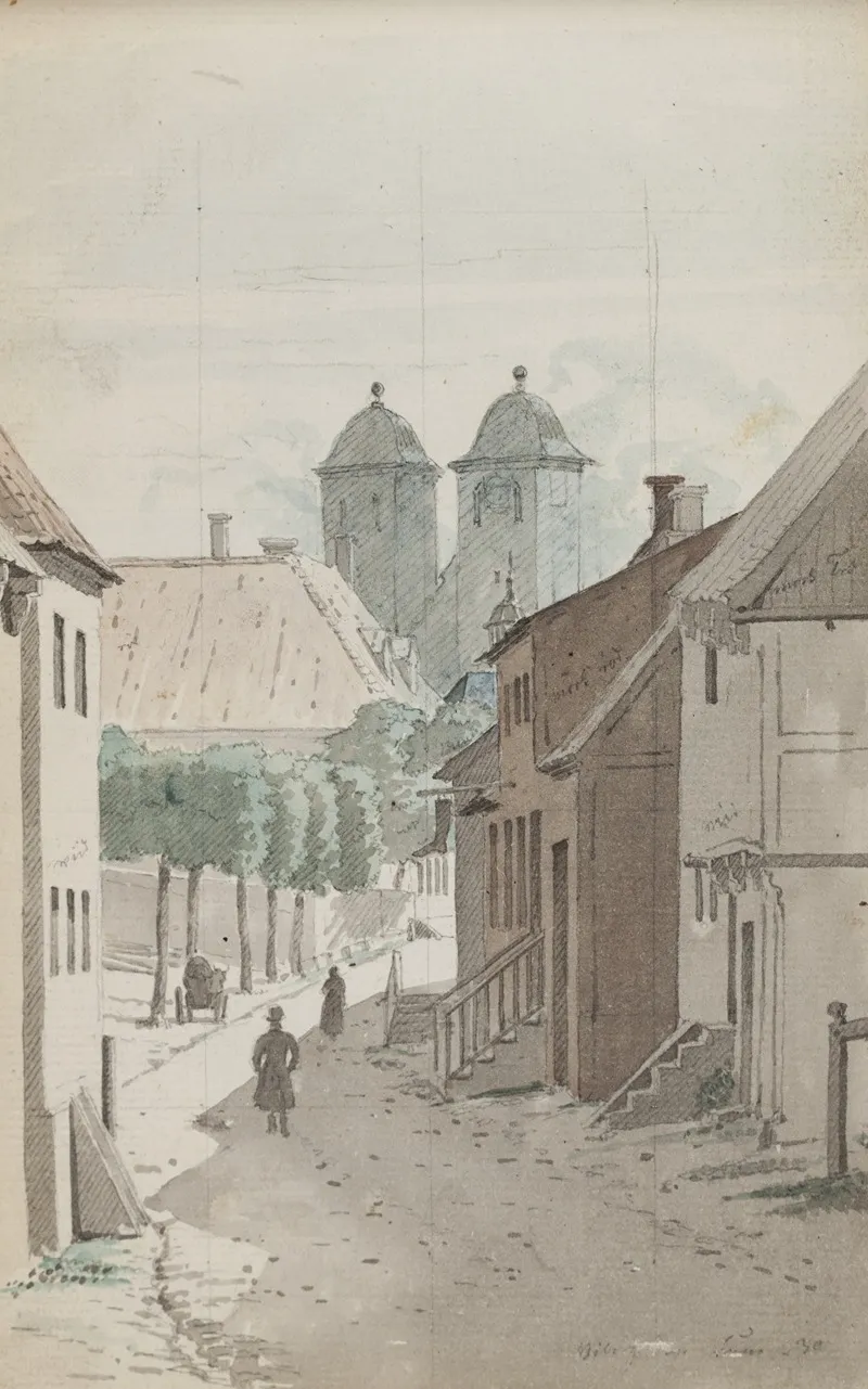 Et Kik Ned Ad Et Straede Mod Viborg Domkirkes To Tarne
