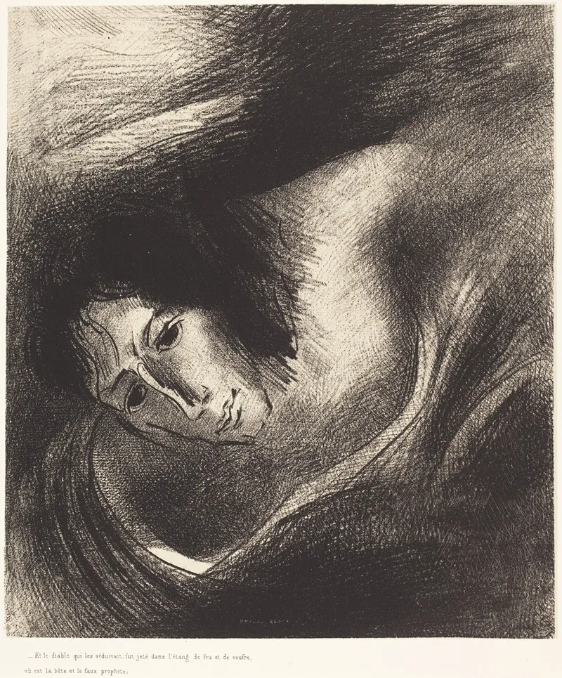 Et Le Diable Qui Les Seduisait Fut Jete Dans Letang De Feu Et De Soufre Ou Es La B Ete Et Le Faux Prophete Wall Art by Odilon Redon - High-Resolution Digital Print