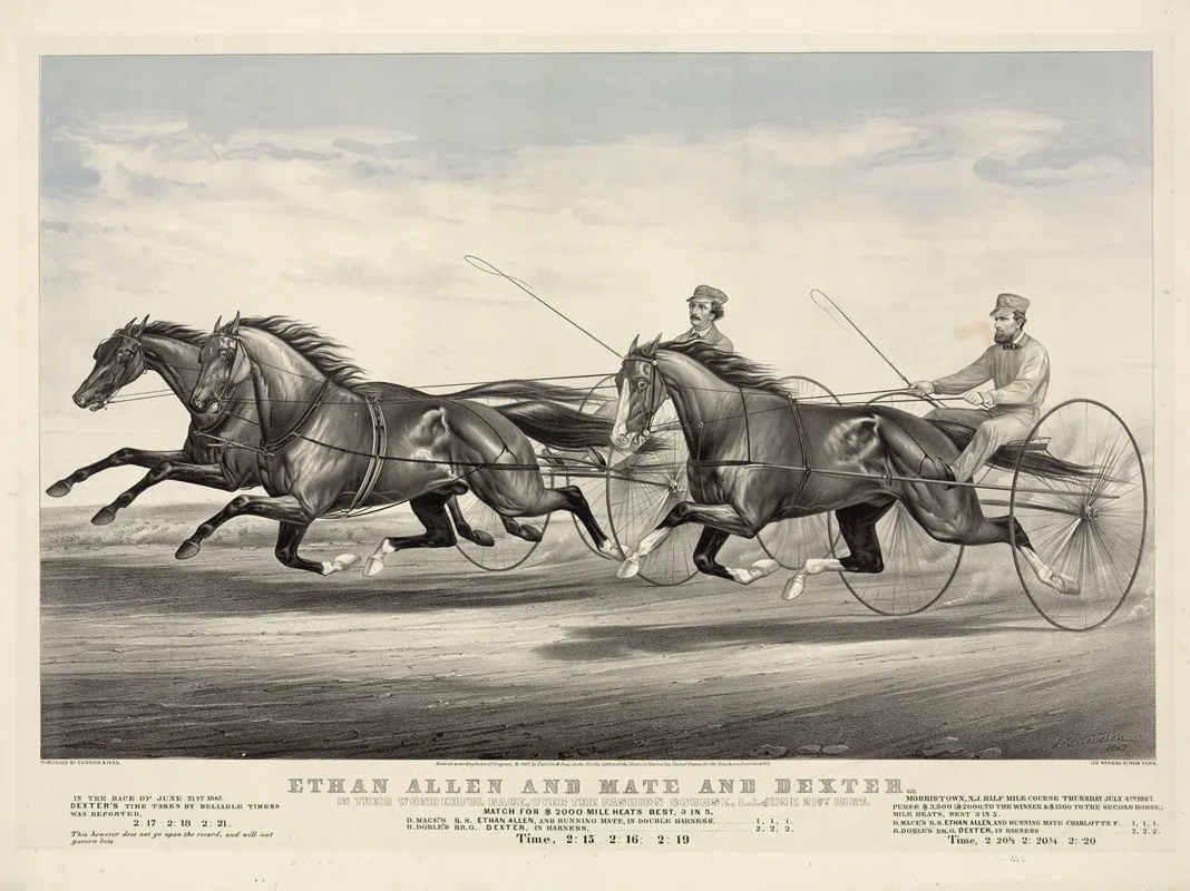 Ethan Allen And Mate And Dexter In Their Wonderful Race Over The Fashion Course L I June 21st 1867 Wall Art by John Cameron - High-Resolution Digital Print