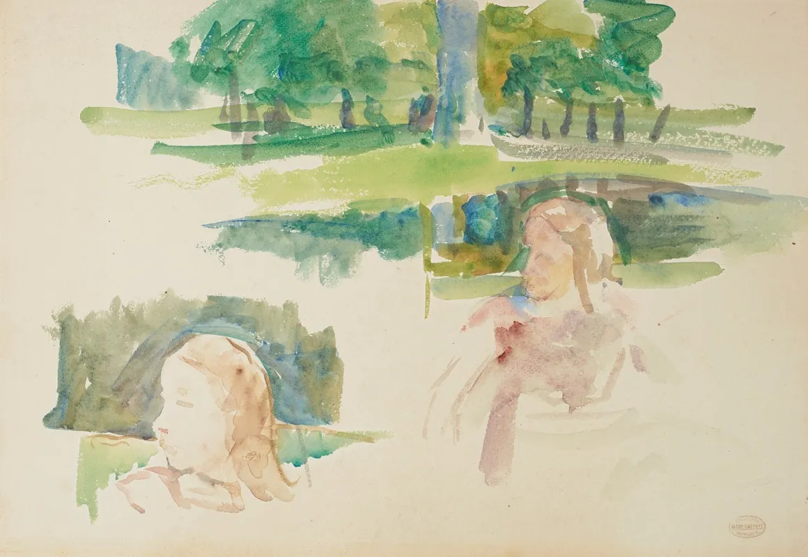 Etude De Paysage A La Riviere Et Denfants