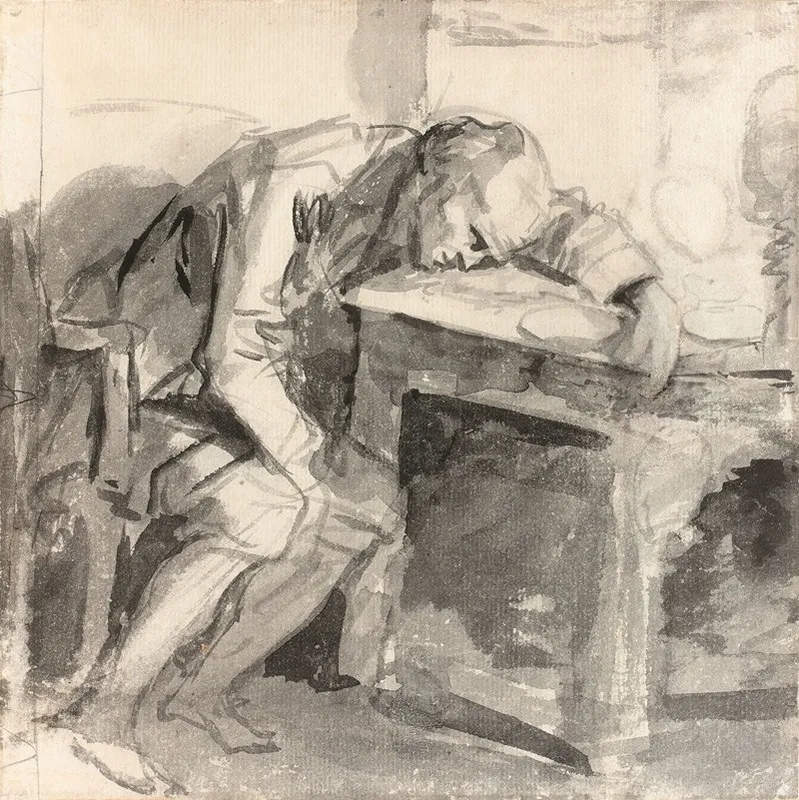 Etude Dhomme Effondre Sur Une Table Wall Art by Jean-Baptiste Greuze - High-Resolution Digital Print