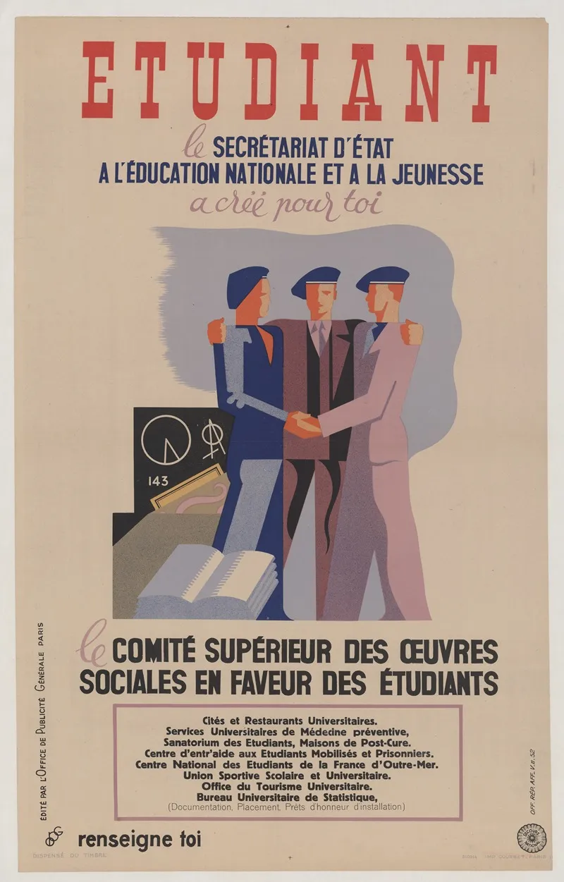 Etudiant Le Secretaire Detat A Leducation Nationale Et A La Jeunesse A Cree Pour Toi Wall Art by Office de Publicité Générale - High-Resolution Digital Print