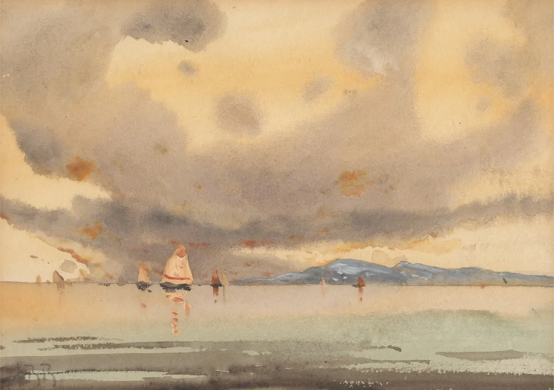 Euganian Hills From The Lagoon Low Tide Wall Art by Hercules Brabazon Brabazon - Canvas Print