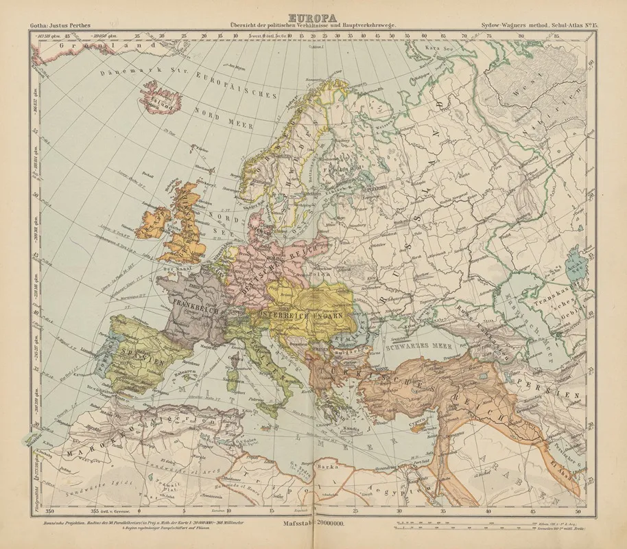 Europa ubersicht der politischen verhaltnisse und haupt Verkehrswege Wall Art by Emil von Sydow - High-Resolution Digital Print
