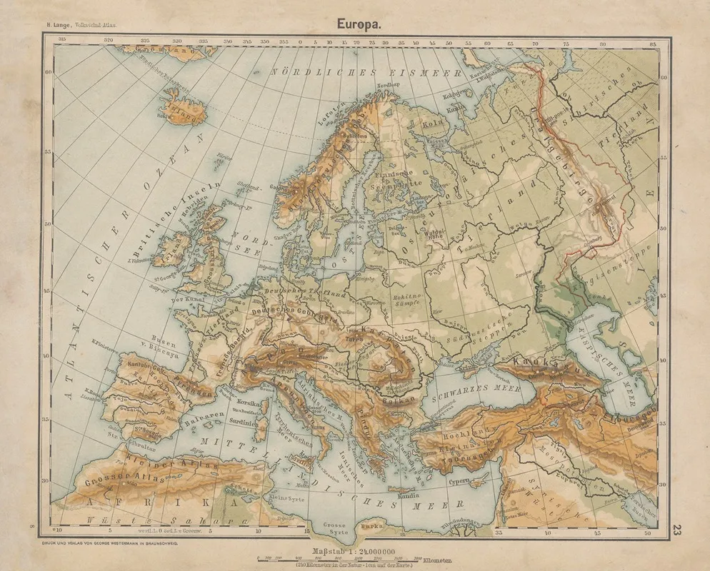 Europa Flufs Und Gebirgskarte Wall Art by Henry Lange - High-Resolution Digital Print