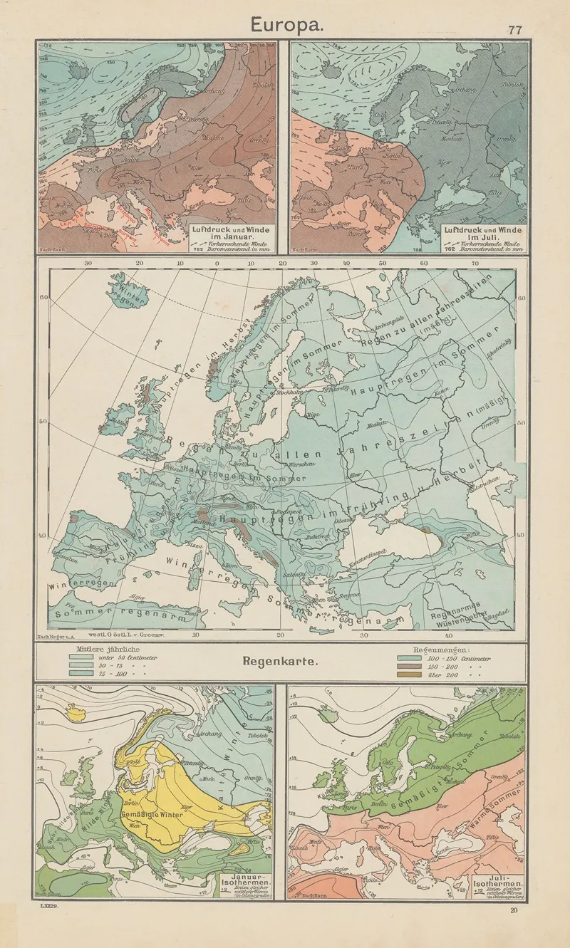 Europa Regenkarte Wall Art by Carl Diercke - High-Resolution Digital Print