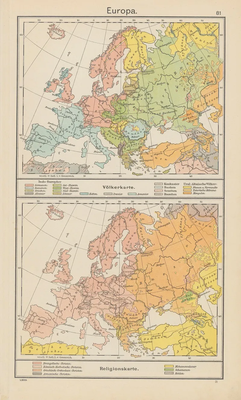 Europa Volkerkarte ‎ ‎ ‎ ‎religionskarte Wall Art by Carl Diercke - High-Resolution Digital Print