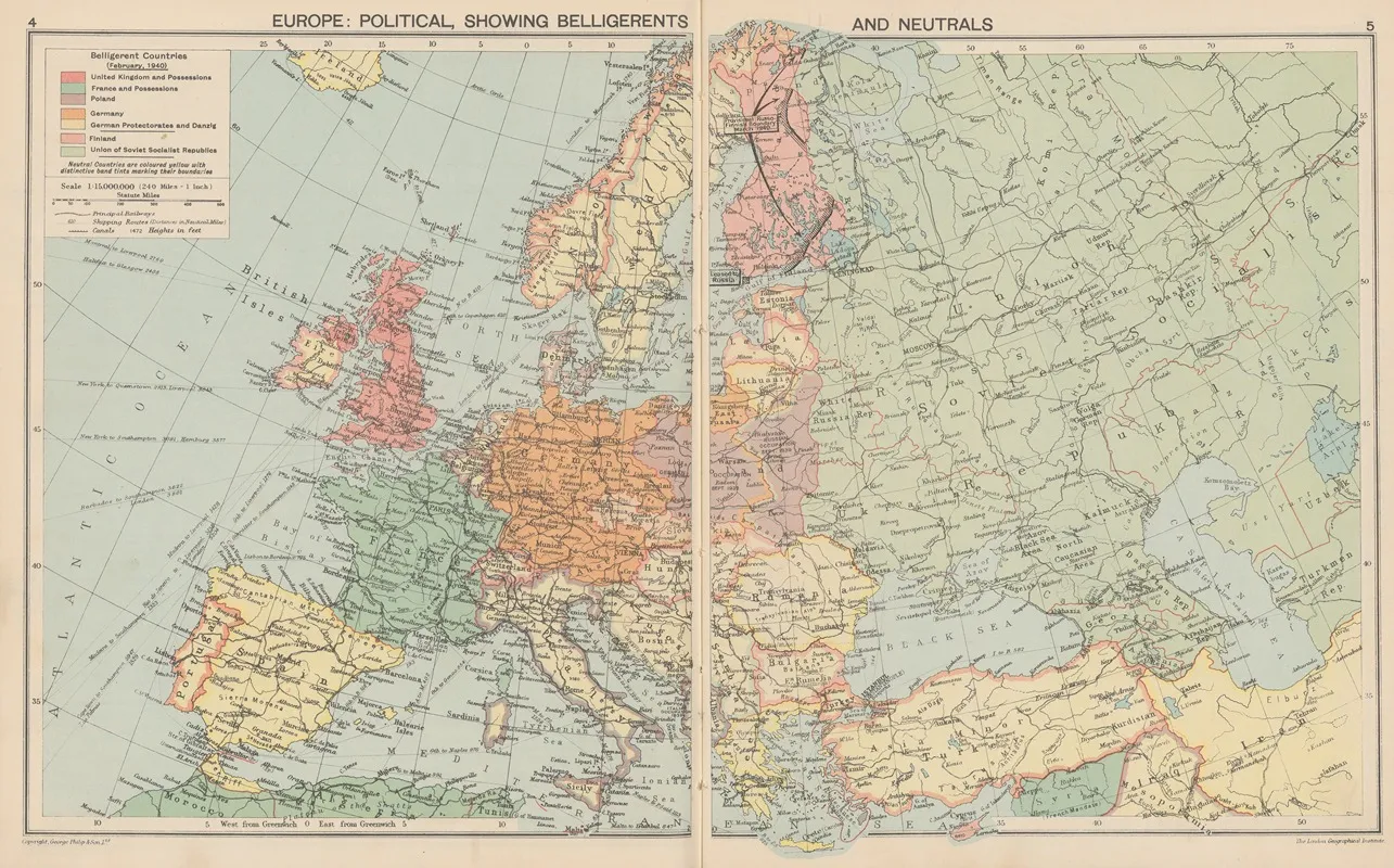 Europe ‎political‎ ‎divisions Showing Belligerents And Neutrals Countries And ‎communications Wall Art by London Geographical Institute - High-Resolution Digital Print