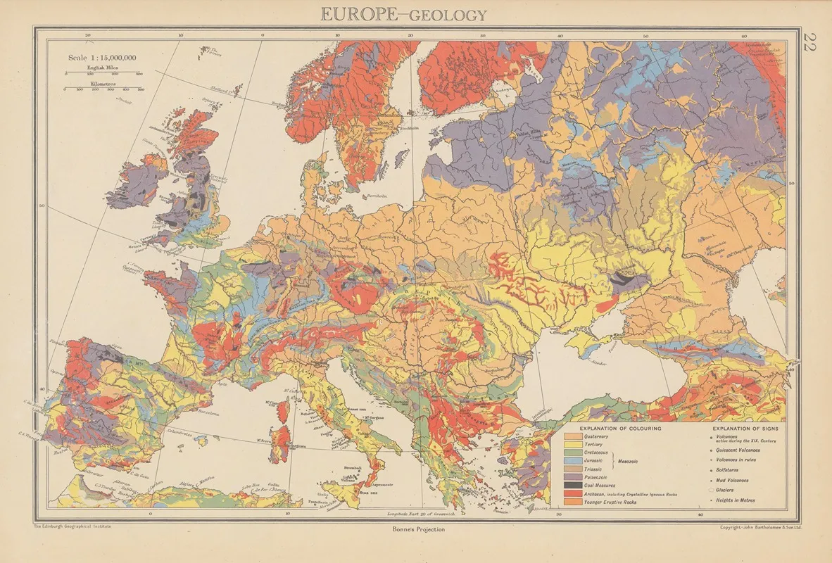 Europe Geology Wall Art by John George Bartholomew - High-Resolution Digital Print