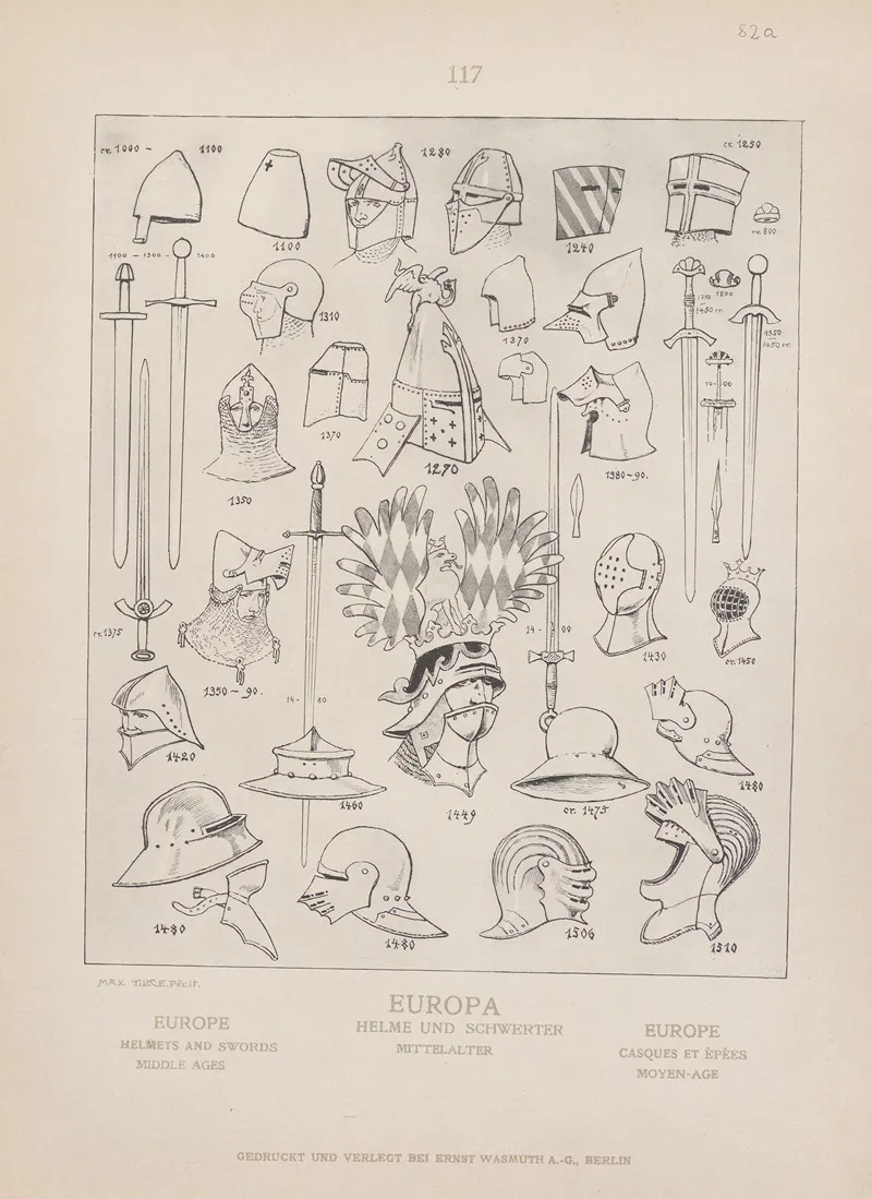 Europe Helmets And Swords Middle Ages Wall Art by Adolf Rosenberg - High-Resolution Digital Print