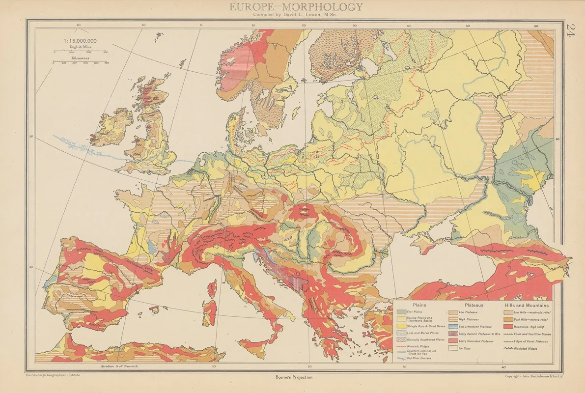 Europe Morphology Wall Art by John George Bartholomew - High-Resolution Digital Print