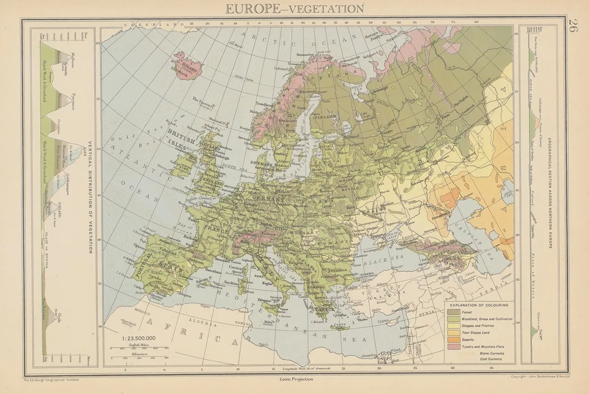 Europe Vegetation Wall Art by John George Bartholomew - High-Resolution Digital Print
