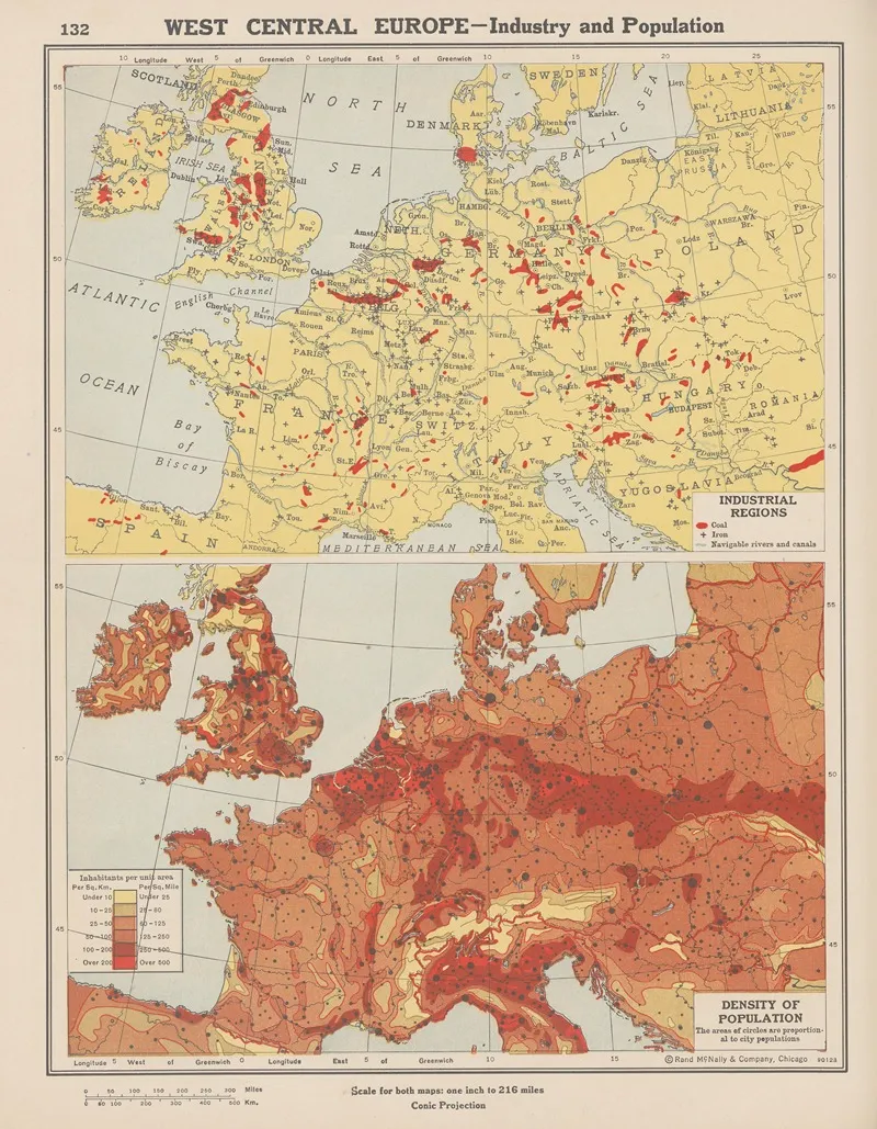 Europe West Central Industry And Population Wall Art by John Paul Goode - High-Resolution Digital Print