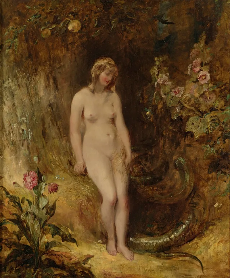 Eve With The Serpent Wall Art by Alfred Joseph Woolmer - High-Resolution Digital Print