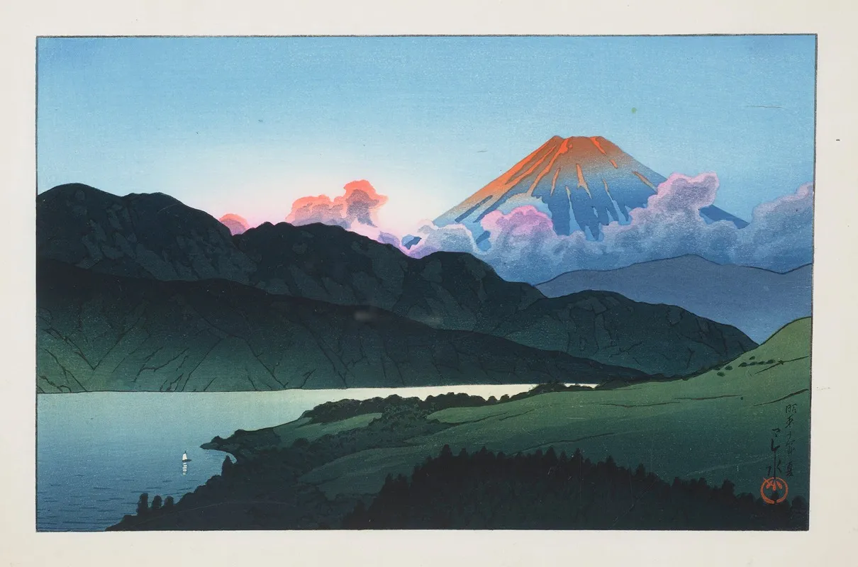 Evening Of Mount Fuji From Lake Ashino Ko Wall Art by Kawase Hasui - High-Resolution Digital Print