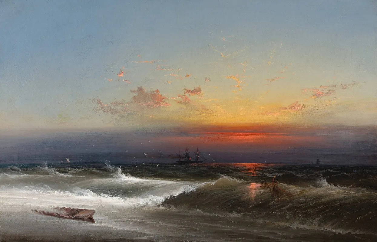 Evening On The Seashore Sunset Breakers Philadelphia Harbor Wall Art by James Hamilton - High-Resolution Digital Print