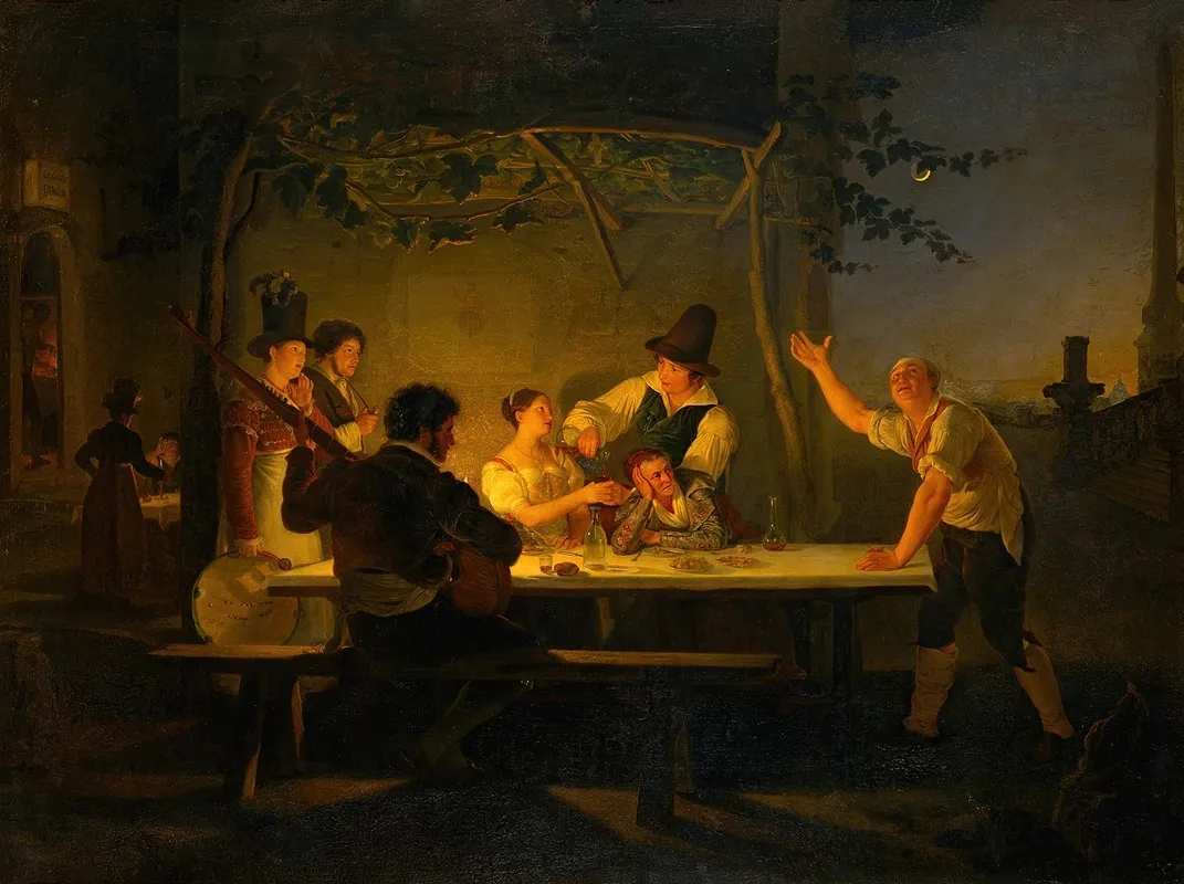 Evening Scene At A Roman Osteria By Trinita Dei Monti Wall Art by Luigi Fioroni - High-Resolution Digital Print