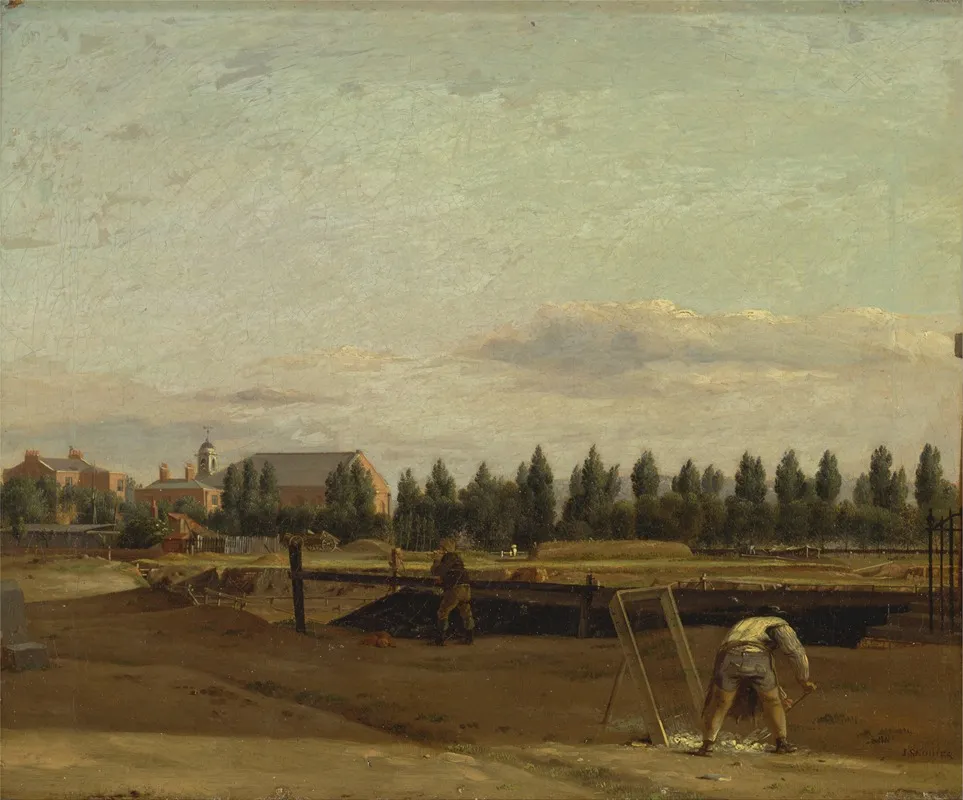 Excavating The Regents Canal With A View Of Marylebone Chapel Wall Art by John Seguier - High-Resolution Digital Print