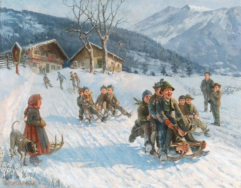 Exciting Toboggan Ride Wall Art by Theodor Kleehaas - High-Resolution Digital Print