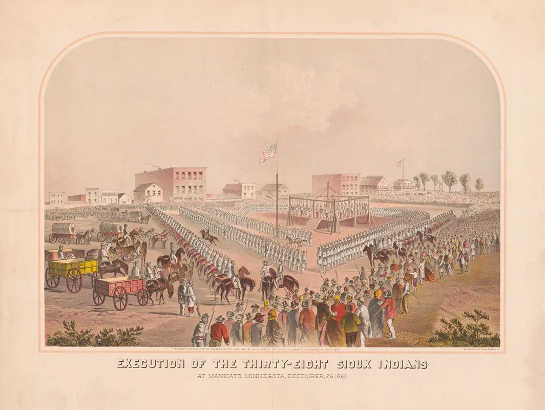 Execution Of The Thirty Eight Sioux Indians At Mankato Minnesota December 26 1862 Wall Art by Milwaukee Litho. &amp; Engr. Co. - High-Resolution Digital Print