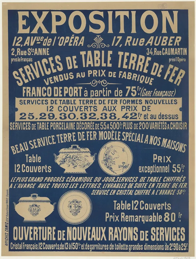 Exposition 12 Av De Lopera Services De Table Terre De Fer Vendus Au Prix De Fabrique Wall Art by Imp. Camis - High-Resolution Digital Print