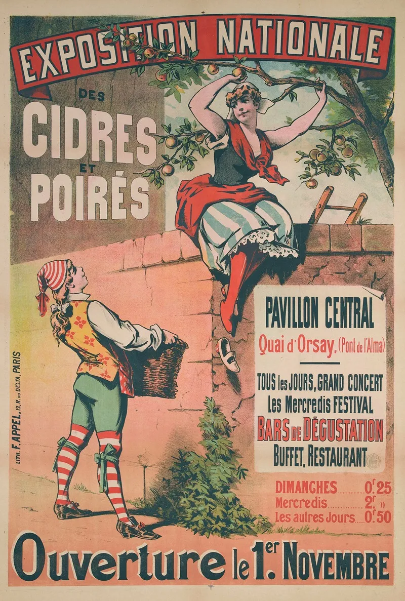 Exposition Nationale Des Cidres Et Poires Pavillon Central Quai Dorsay Pont De Lalma Wall Art by Lith. F. Appel - High-Resolution Digital Print