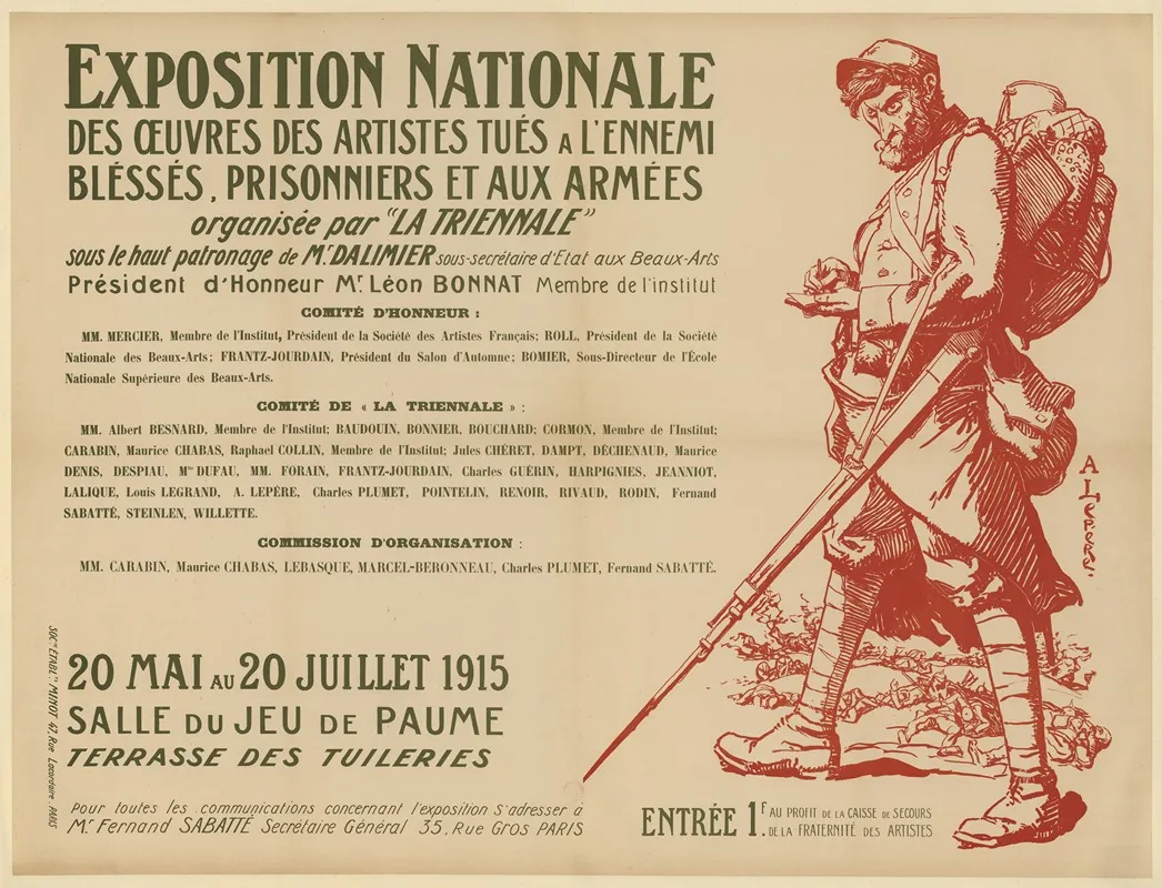 Exposition Nationale Des Oeuvres Dartistes Tues A Lennemi Blesses Prisonniers