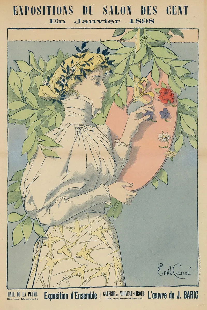 Expositions Du Salon Des Cent En Janvier 1898 Hall De La Plume Exposition Densemble Wall Art by Emil Causé - High-Resolution Digital Print