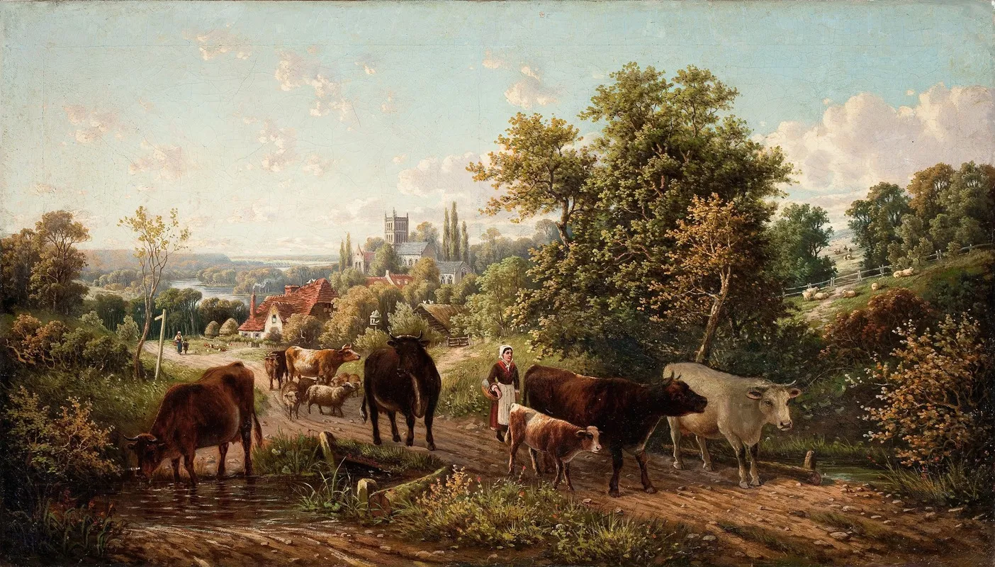 Extensive Landscape Near Hereford Cathedral And The River Wye Wall Art by E. R. Van Hampe - High-Resolution Digital Print