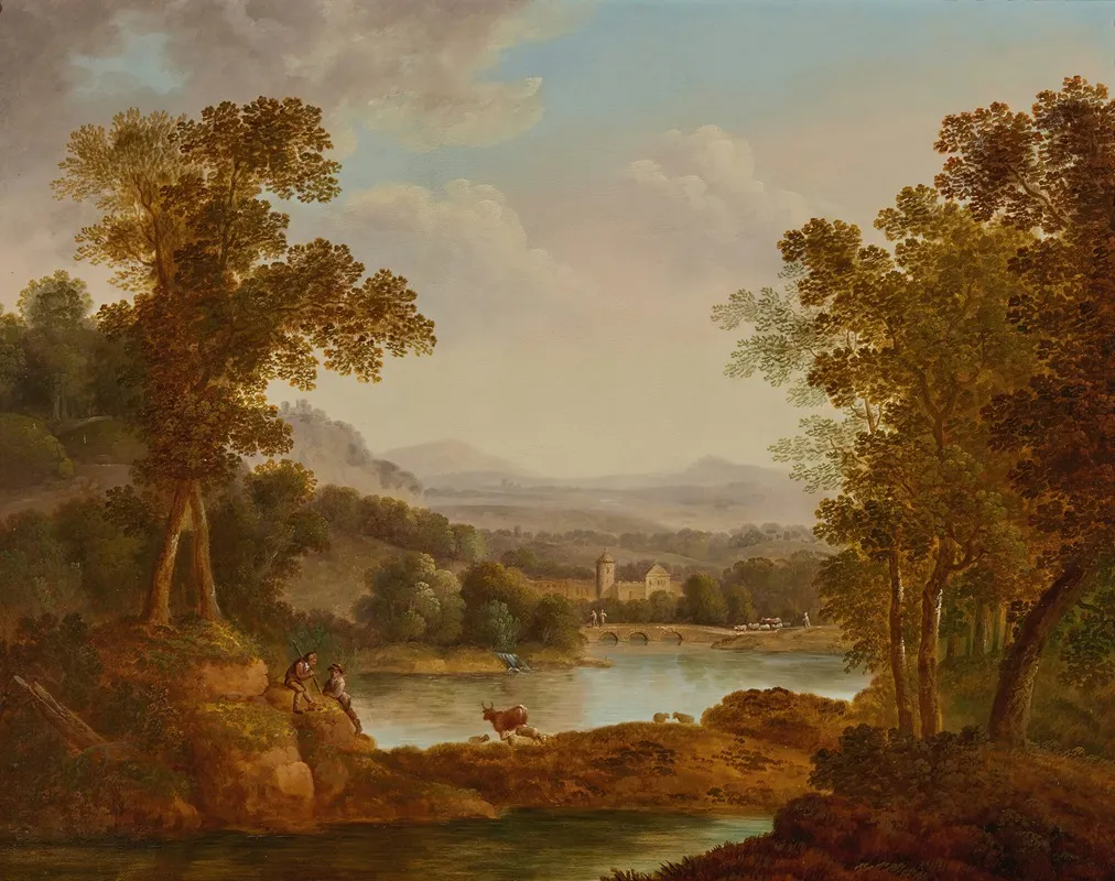 Extensive Landscape With Figures And Animals Wall Art by John Smith of Chichester - High-Resolution Digital Print