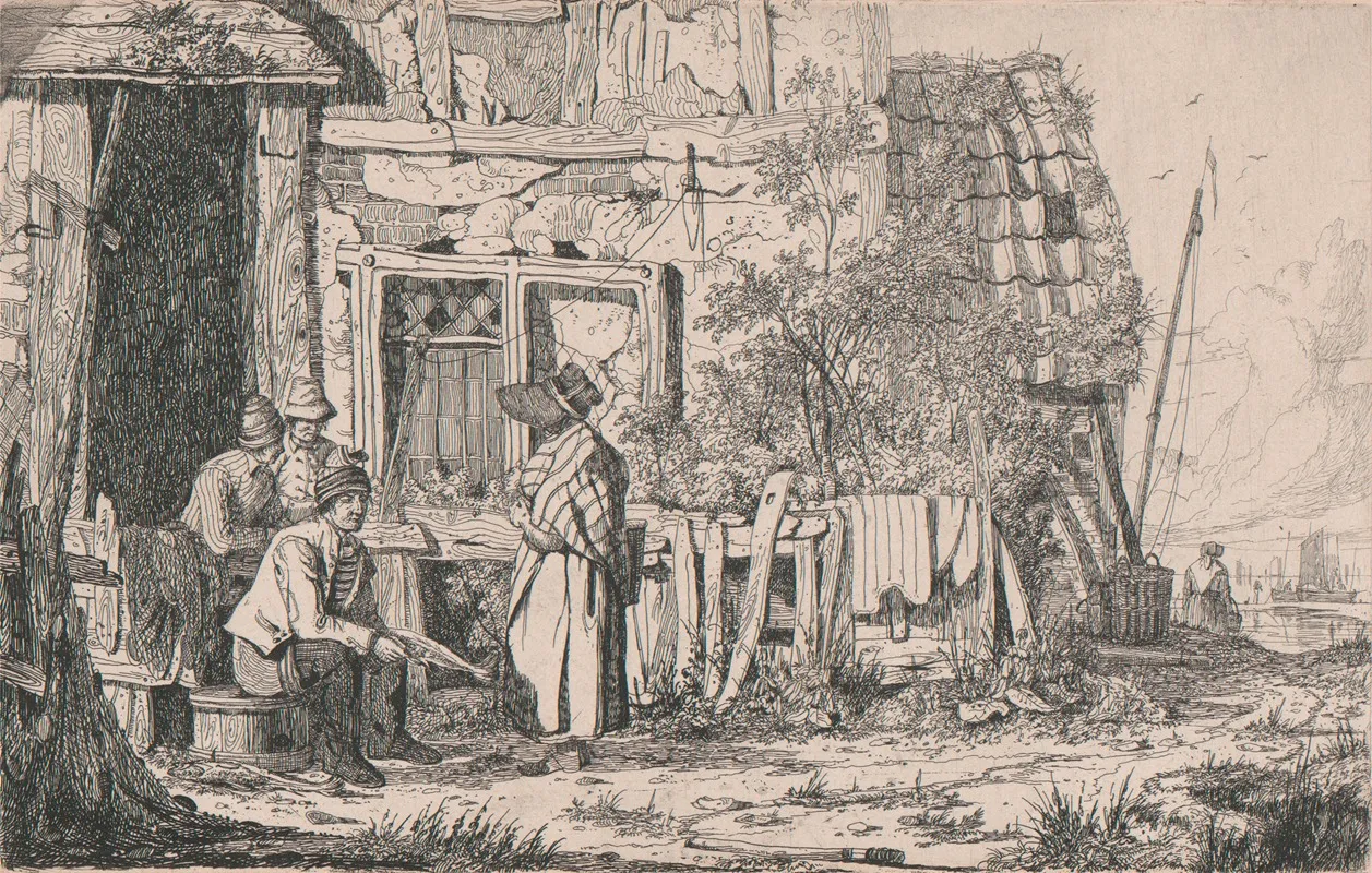 Exterior Of A Cottage With A Woman In A Poke Bonnet Wall Art by Joseph Stannard - High-Resolution Digital Print