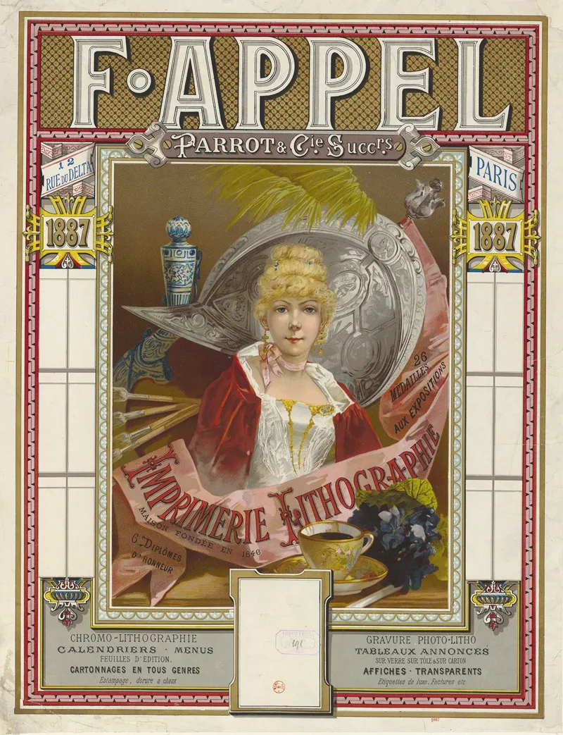 F Appel Parrot Cie Successeurs 12 Rue Du Delta 1887 Imprimerie Lithographie Wall Art by Lith. F. Appel - High-Resolution Digital Print