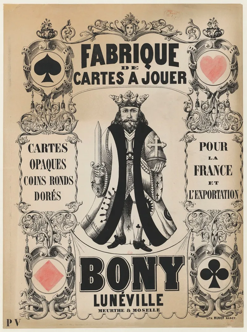 Fabrique De Cartes A Jouer Cartes Opaques Coins Ronds Dores Pour La France Et Lexportation Wall Art by Lith. Munier - High-Resolution Digital Print